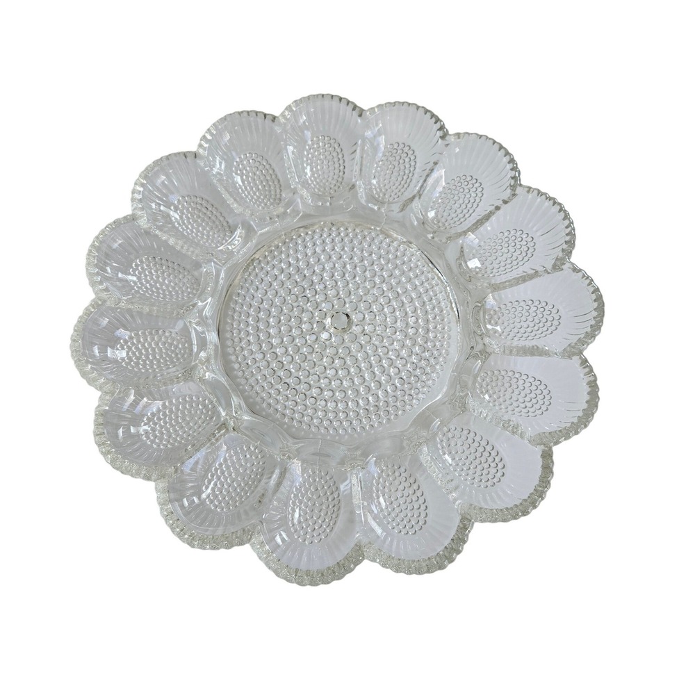Vintage Clear Glass Deviled Egg Relish Serving Tray Platter Heavy‎